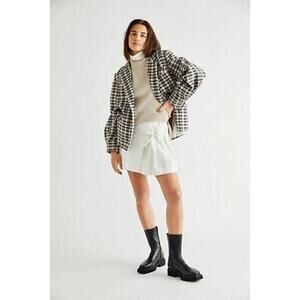 NWT Free People Luminary Plaid Blazer Brown Black Size M